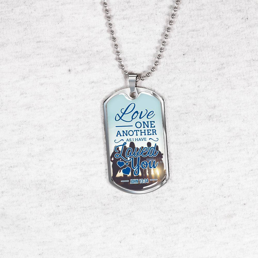 John 13:34 Necklace Stainless Steel or 18k Gold Dog Tag 24" Chain-Express Your Love Gifts