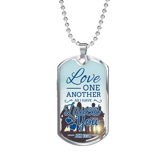 John 13:34 Necklace Stainless Steel or 18k Gold Dog Tag w 24" Chain