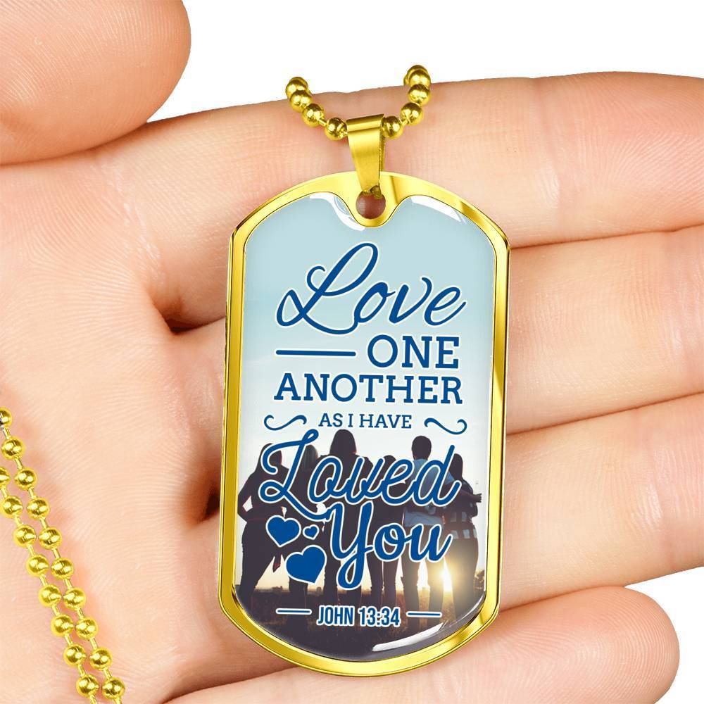 John 13:34 Necklace Stainless Steel or 18k Gold Dog Tag 24" Chain-Express Your Love Gifts