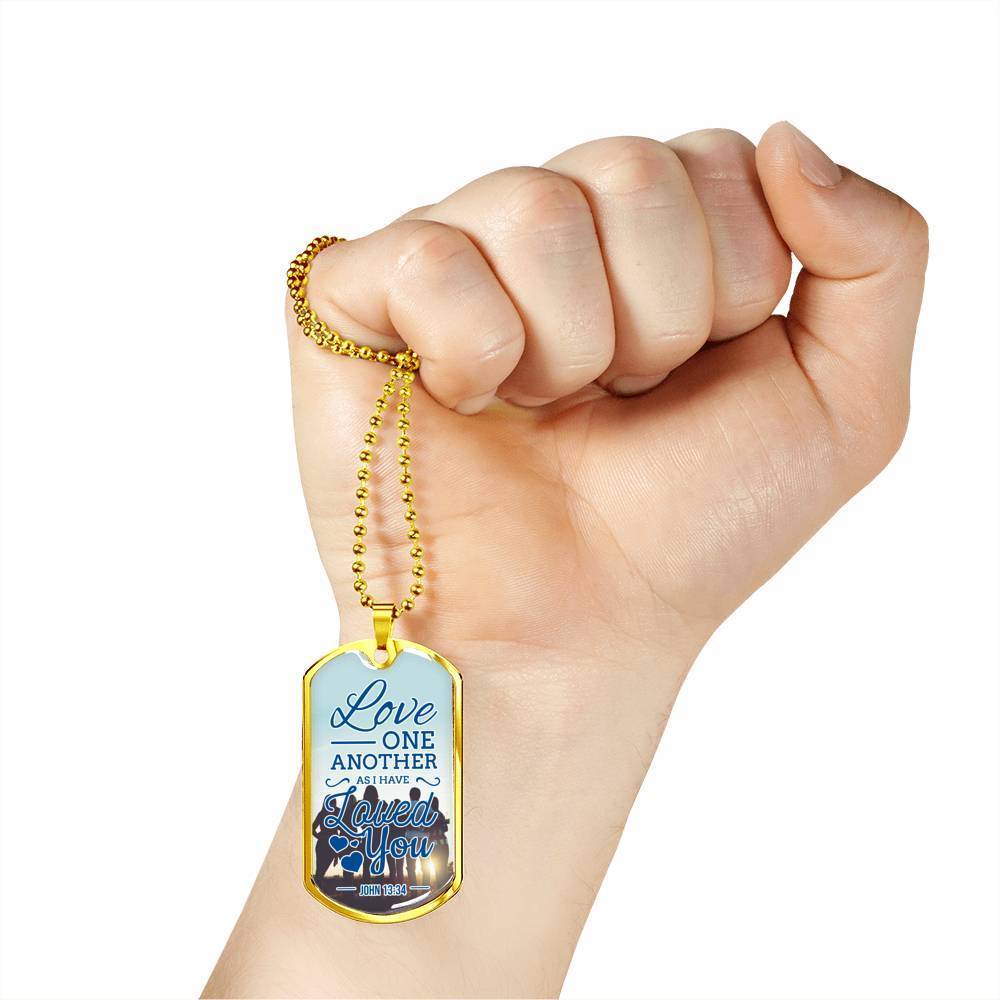 John 13:34 Necklace Stainless Steel or 18k Gold Dog Tag 24" Chain-Express Your Love Gifts