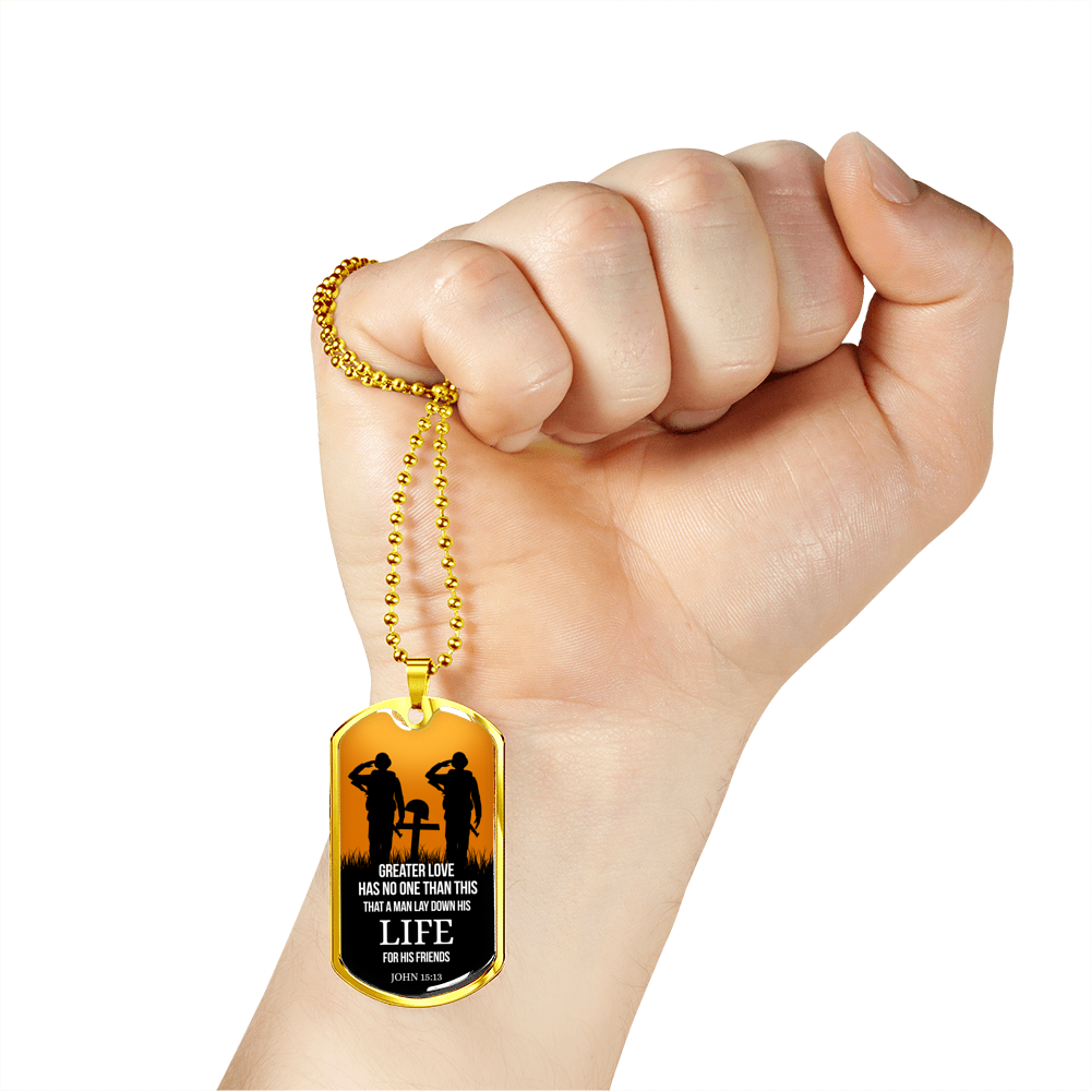John 15:13 Scripture No Greater Love Necklace Stainless Steel or 18k Gold Dog Tag w 24" Chain-Express Your Love Gifts