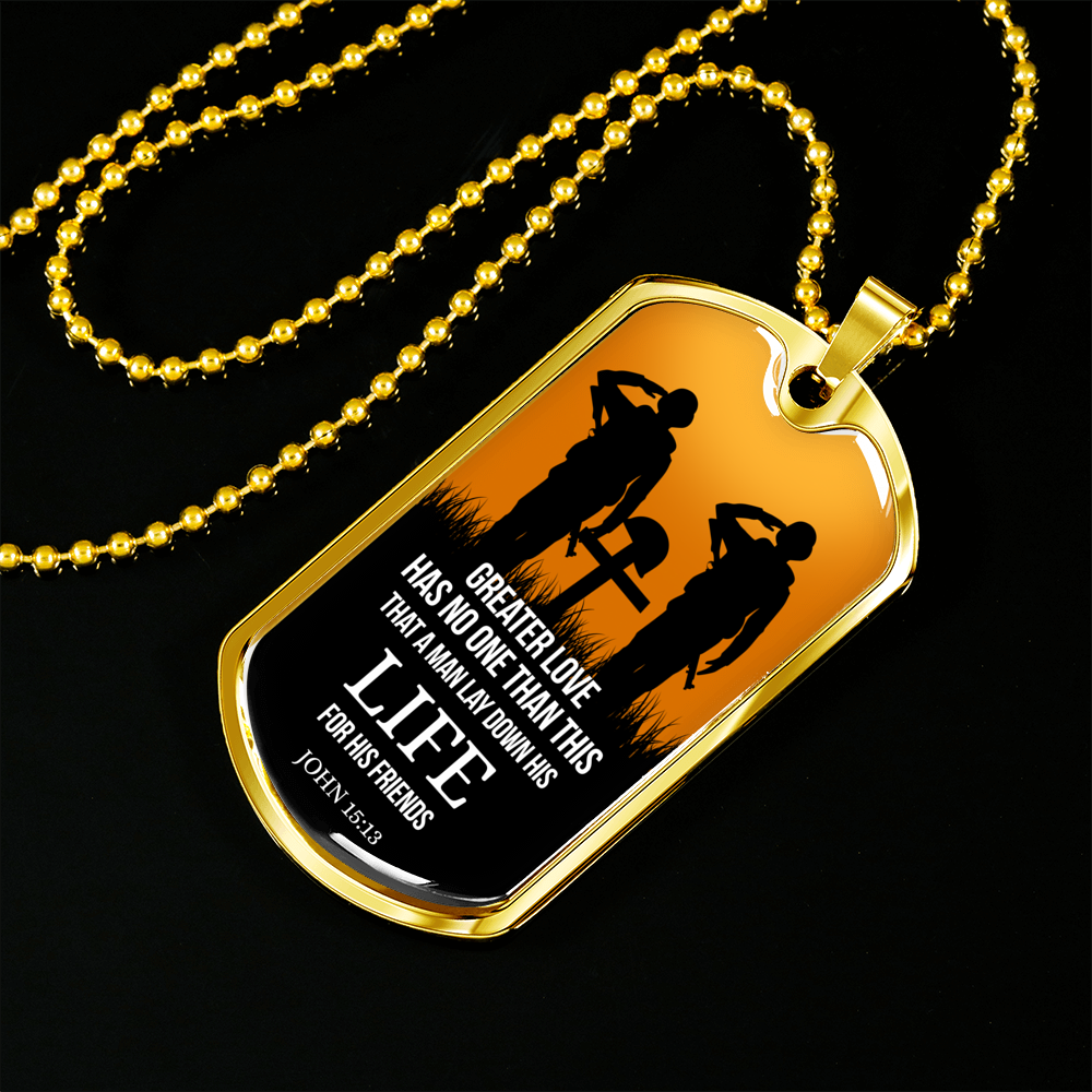 John 15:13 Scripture No Greater Love Necklace Stainless Steel or 18k Gold Dog Tag w 24" Chain-Express Your Love Gifts