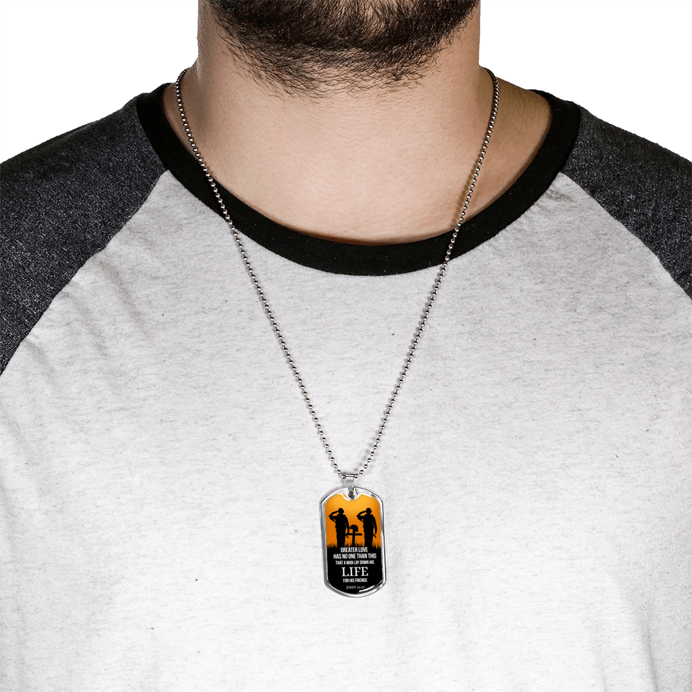 John 15:13 Scripture No Greater Love Necklace Stainless Steel or 18k Gold Dog Tag w 24" Chain-Express Your Love Gifts