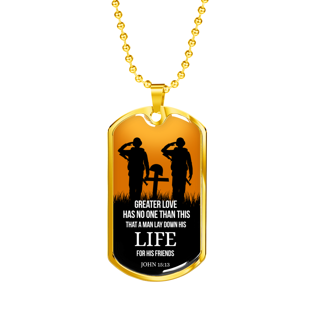 John 15:13 Scripture No Greater Love Necklace Stainless Steel or 18k Gold Dog Tag w 24" Chain-Express Your Love Gifts