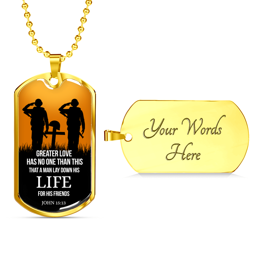 John 15:13 Scripture No Greater Love Necklace Stainless Steel or 18k Gold Dog Tag w 24" Chain-Express Your Love Gifts