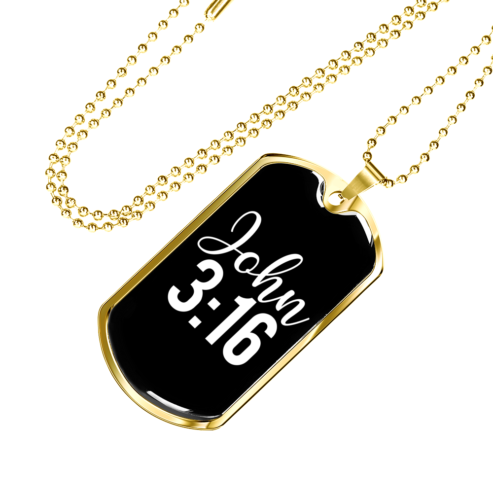 John 3:16 Christian Necklace Stainless Steel or 18k Gold Dog Tag 24-Express Your Love Gifts