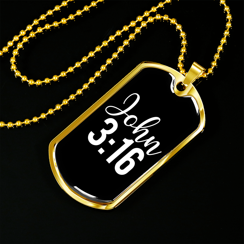 John 3:16 Christian Necklace Stainless Steel or 18k Gold Dog Tag 24-Express Your Love Gifts