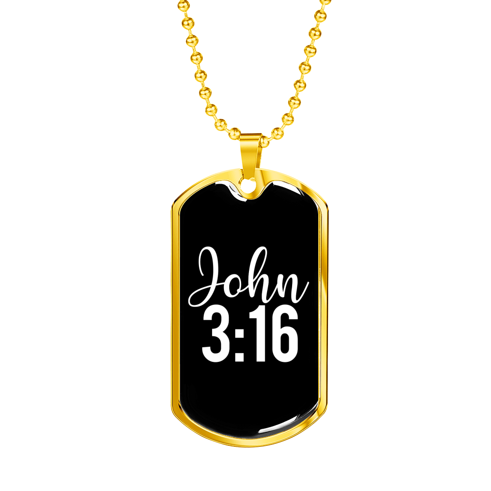 John 3:16 Christian Necklace Stainless Steel or 18k Gold Dog Tag 24-Express Your Love Gifts