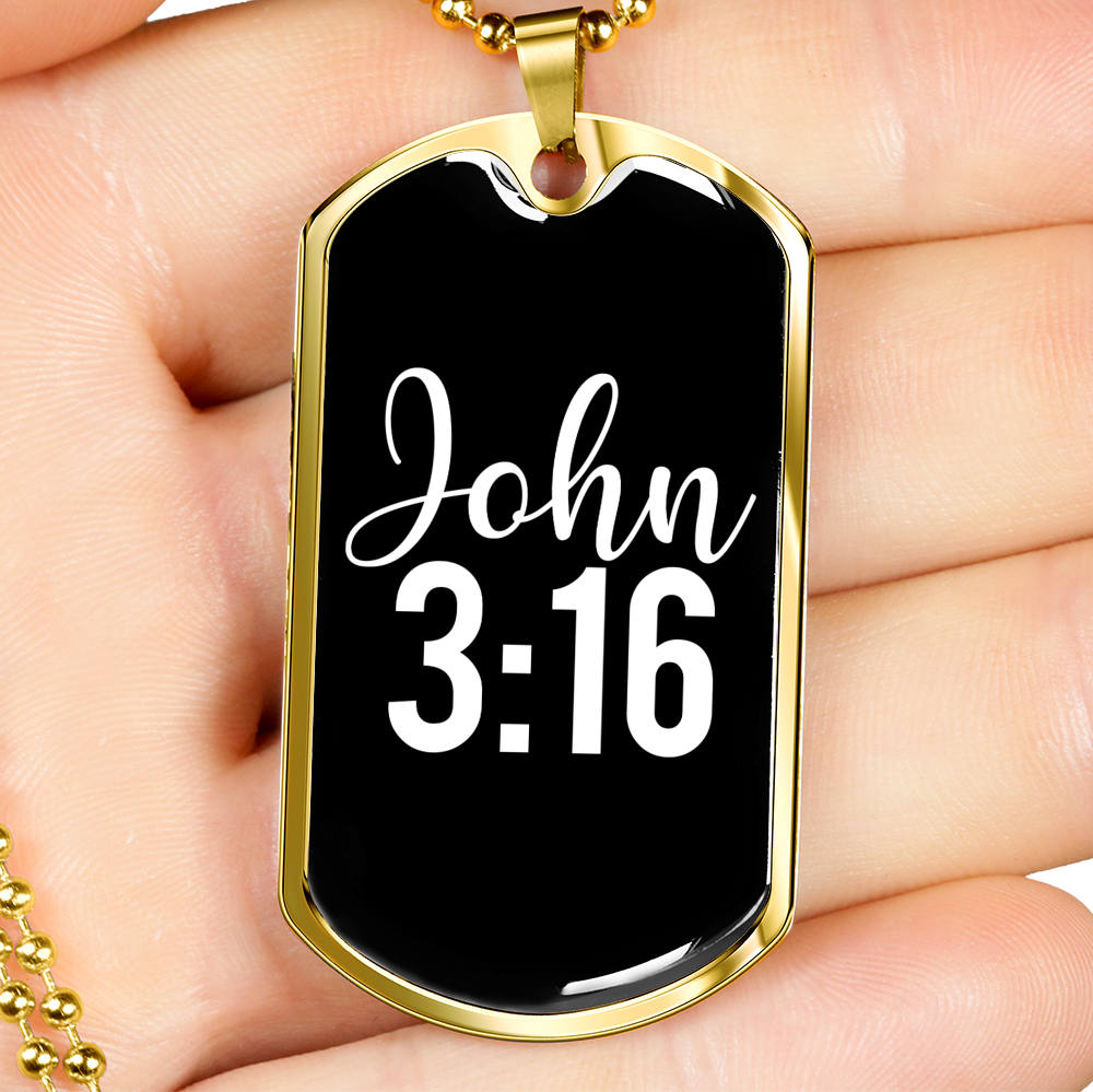 John 3:16 Christian Necklace Stainless Steel or 18k Gold Dog Tag 24-Express Your Love Gifts