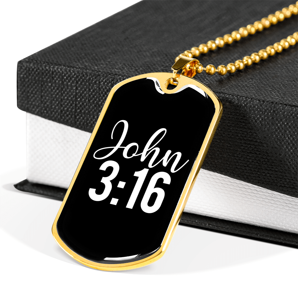 John 3:16 Christian Necklace Stainless Steel or 18k Gold Dog Tag 24-Express Your Love Gifts