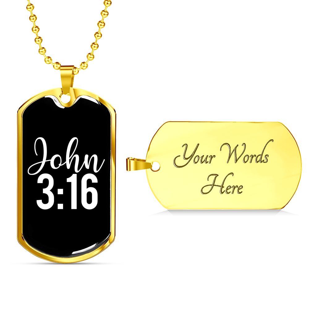 John 3:16 Christian Necklace Stainless Steel or 18k Gold Dog Tag 24-Express Your Love Gifts