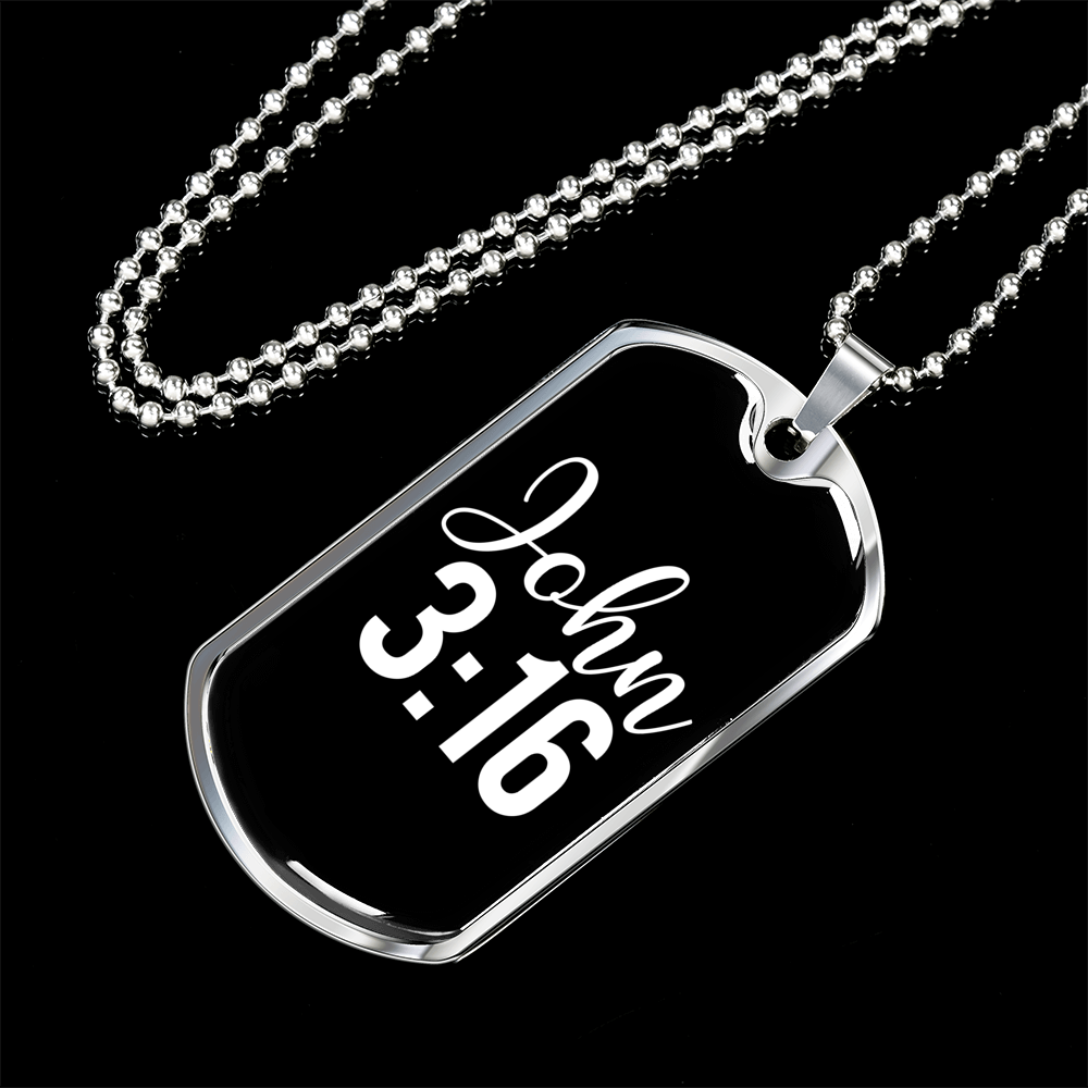 John 3:16 Christian Necklace Stainless Steel or 18k Gold Dog Tag 24-Express Your Love Gifts