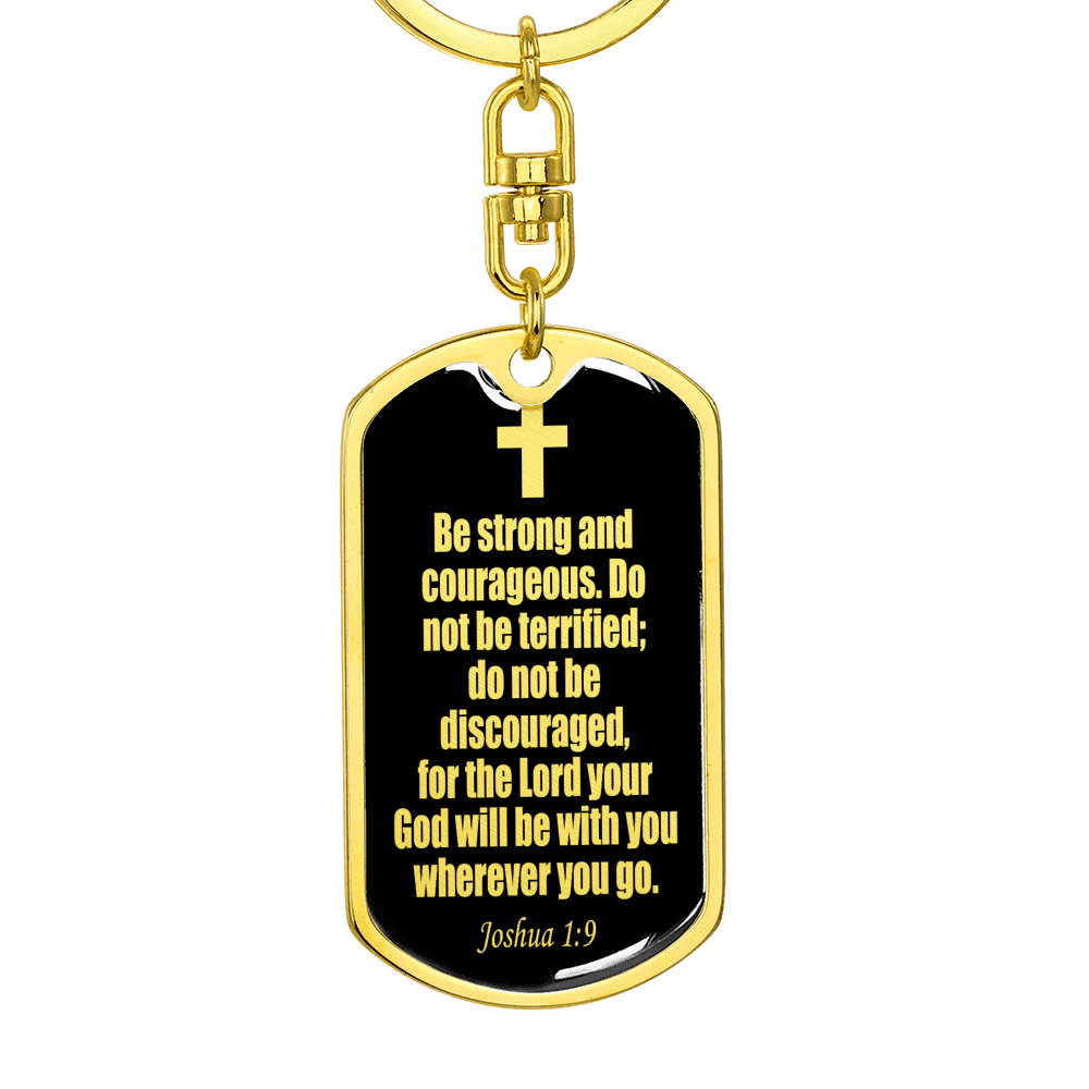 Joshua 1:9 Be Strong Keychain Stainless Steel or 18k Gold Dog Tag Keyring-Express Your Love Gifts