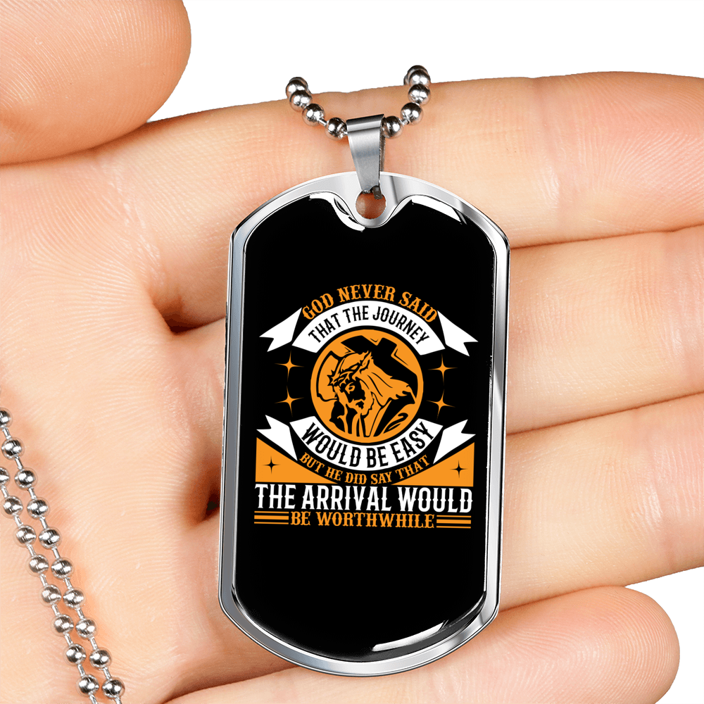 Journey Would Be Easy Christian Necklace Stainless Steel or 18k Gold Dog Tag 24" Chain-Express Your Love Gifts