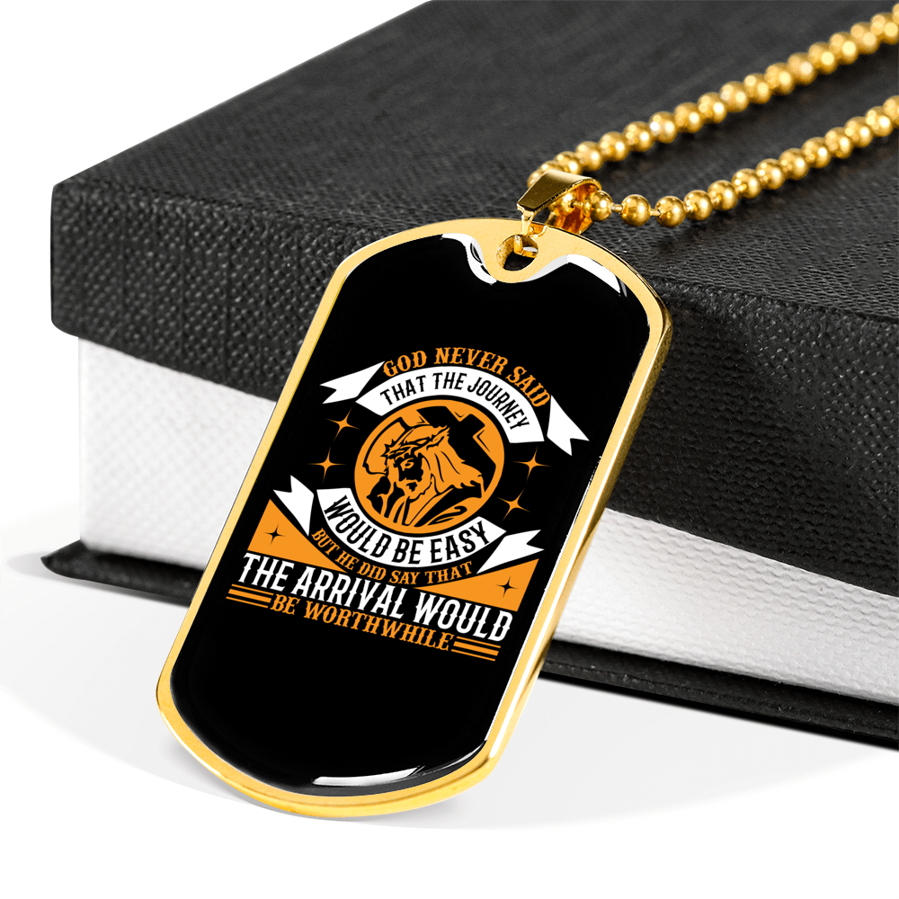 Journey Would Be Easy Christian Necklace Stainless Steel or 18k Gold Dog Tag 24" Chain-Express Your Love Gifts