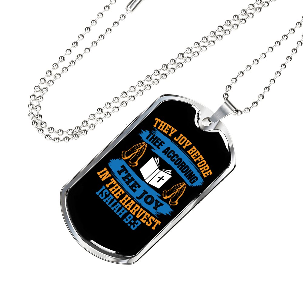 Joy And Harvest Christian Necklace Stainless Steel or 18k Gold Dog Tag 24" Chain-Express Your Love Gifts