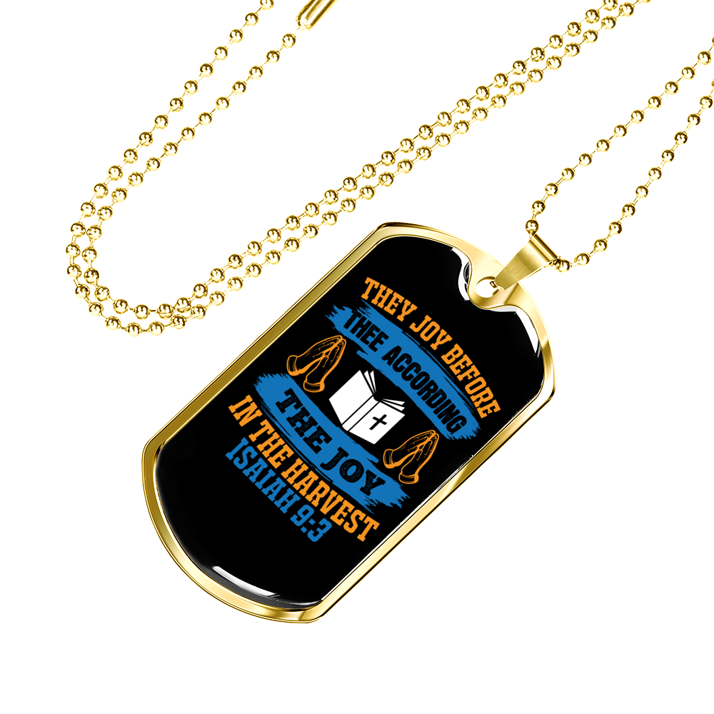 Joy And Harvest Christian Necklace Stainless Steel or 18k Gold Dog Tag 24" Chain-Express Your Love Gifts