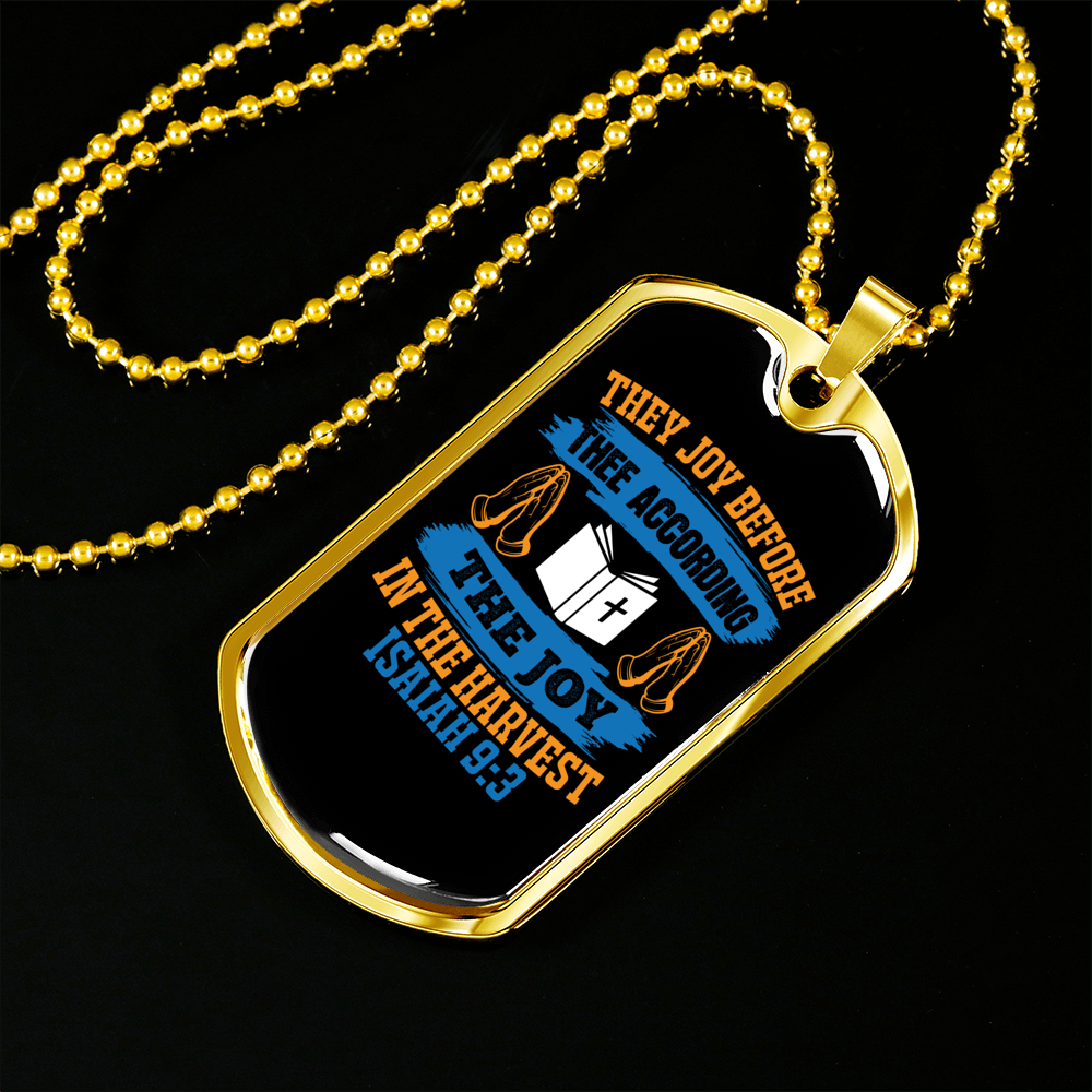 Joy And Harvest Christian Necklace Stainless Steel or 18k Gold Dog Tag 24" Chain-Express Your Love Gifts