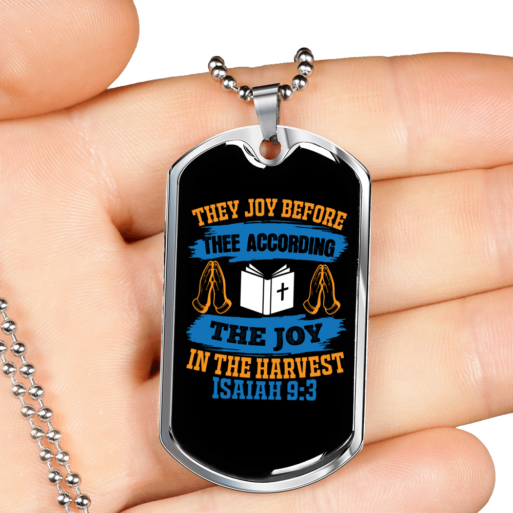 Joy And Harvest Christian Necklace Stainless Steel or 18k Gold Dog Tag 24" Chain-Express Your Love Gifts