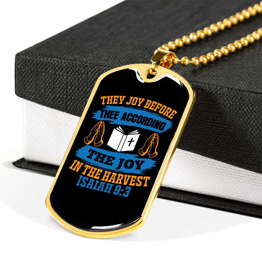 Joy And Harvest Christian Necklace Stainless Steel or 18k Gold Dog Tag 24" Chain-Express Your Love Gifts