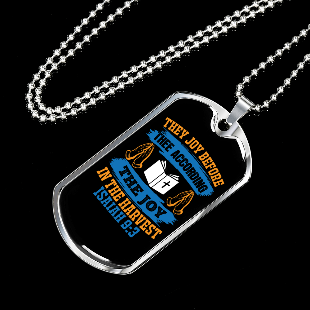 Joy And Harvest Christian Necklace Stainless Steel or 18k Gold Dog Tag 24" Chain-Express Your Love Gifts