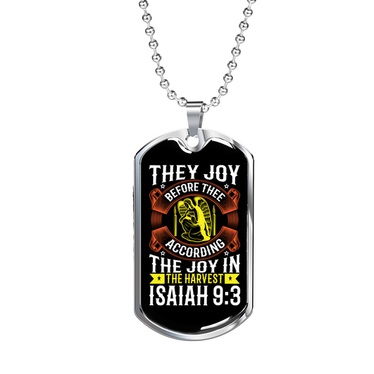 Joy In Harvest Christian Necklace Stainless Steel or 18k Gold Dog Tag 24" Chain-Express Your Love Gifts
