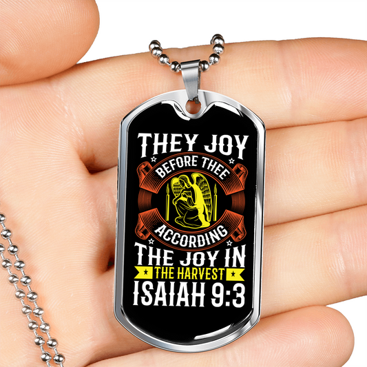 Joy In Harvest Christian Necklace Stainless Steel or 18k Gold Dog Tag 24" Chain-Express Your Love Gifts