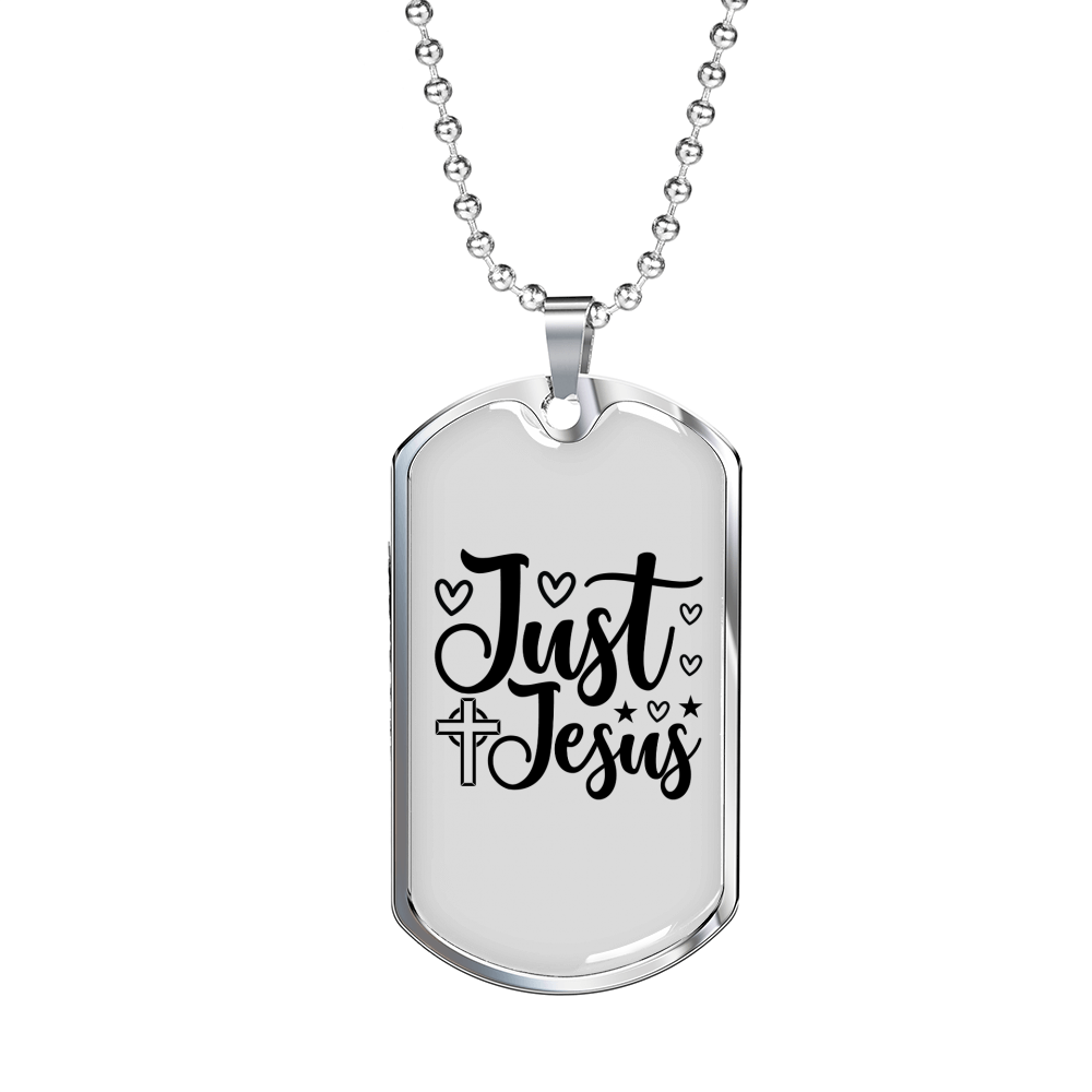Just Jesus Cross Christian Necklace Stainless Steel or 18k Gold Dog Tag 24" Chain-Express Your Love Gifts