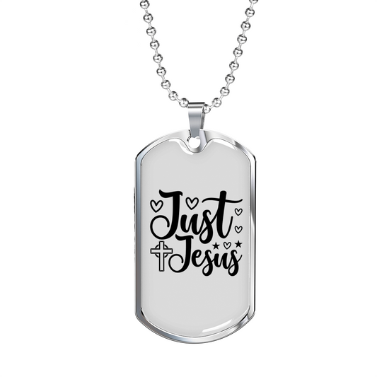 Just Jesus Cross Christian Necklace Stainless Steel or 18k Gold Dog Tag 24" Chain-Express Your Love Gifts