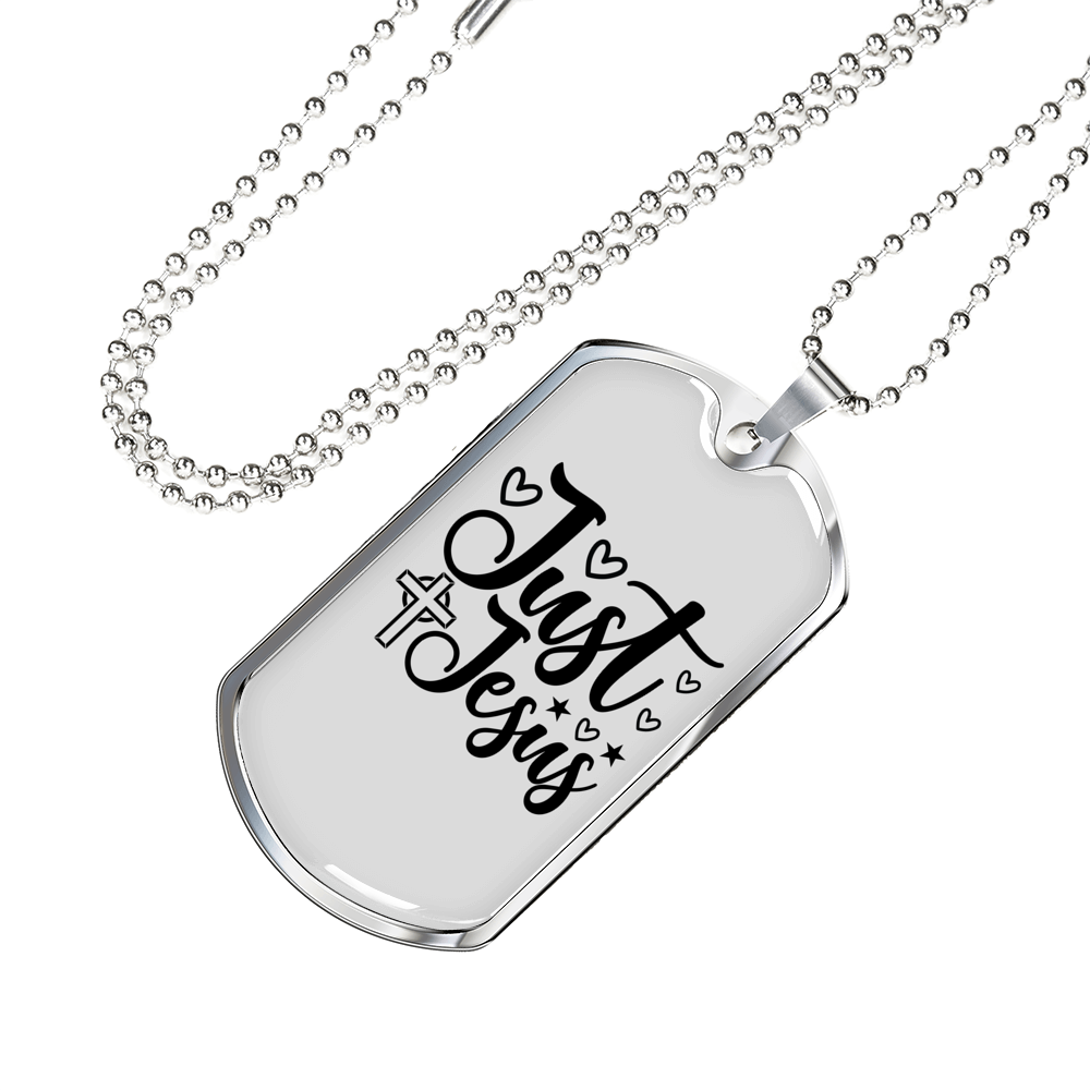 Just Jesus Cross Christian Necklace Stainless Steel or 18k Gold Dog Tag 24" Chain-Express Your Love Gifts