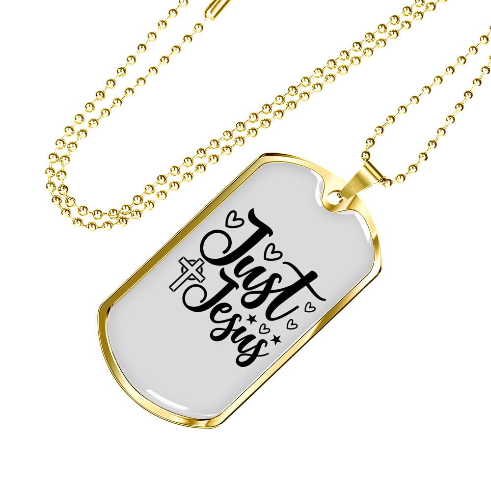Just Jesus Cross Christian Necklace Stainless Steel or 18k Gold Dog Tag 24" Chain-Express Your Love Gifts