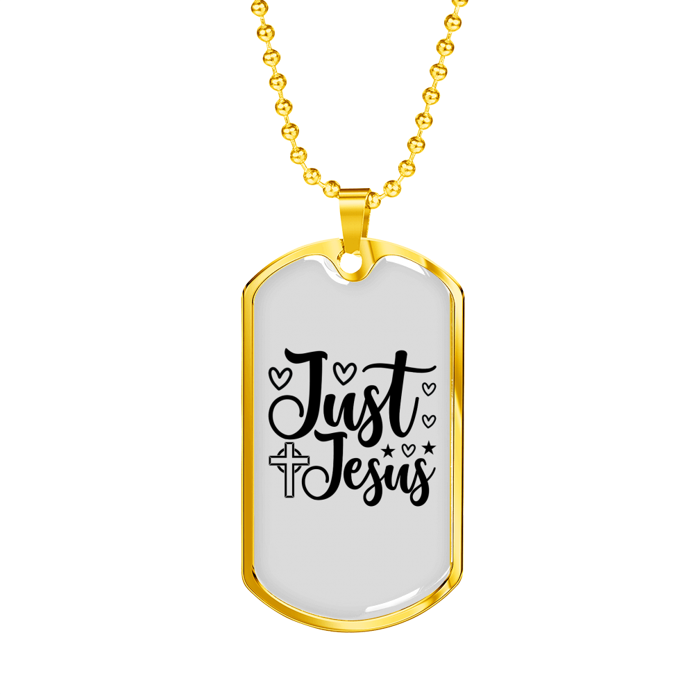 Just Jesus Cross Christian Necklace Stainless Steel or 18k Gold Dog Tag 24" Chain-Express Your Love Gifts
