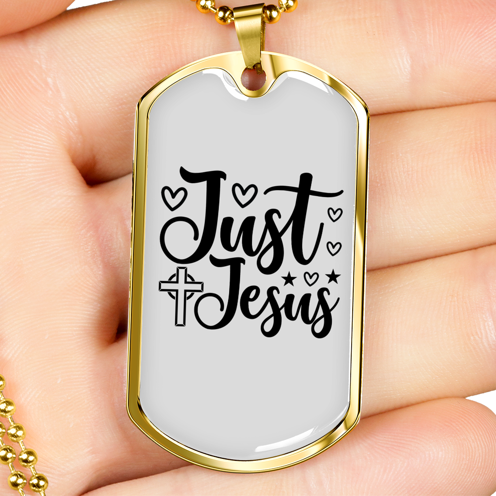 Just Jesus Cross Christian Necklace Stainless Steel or 18k Gold Dog Tag 24" Chain-Express Your Love Gifts