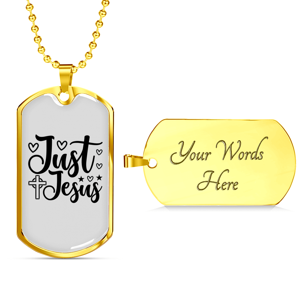 Just Jesus Cross Christian Necklace Stainless Steel or 18k Gold Dog Tag 24" Chain-Express Your Love Gifts
