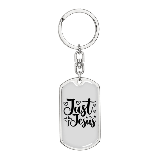 Just Jesus Keychain Stainless Steel or 18k Gold Dog Tag Keyring-Express Your Love Gifts