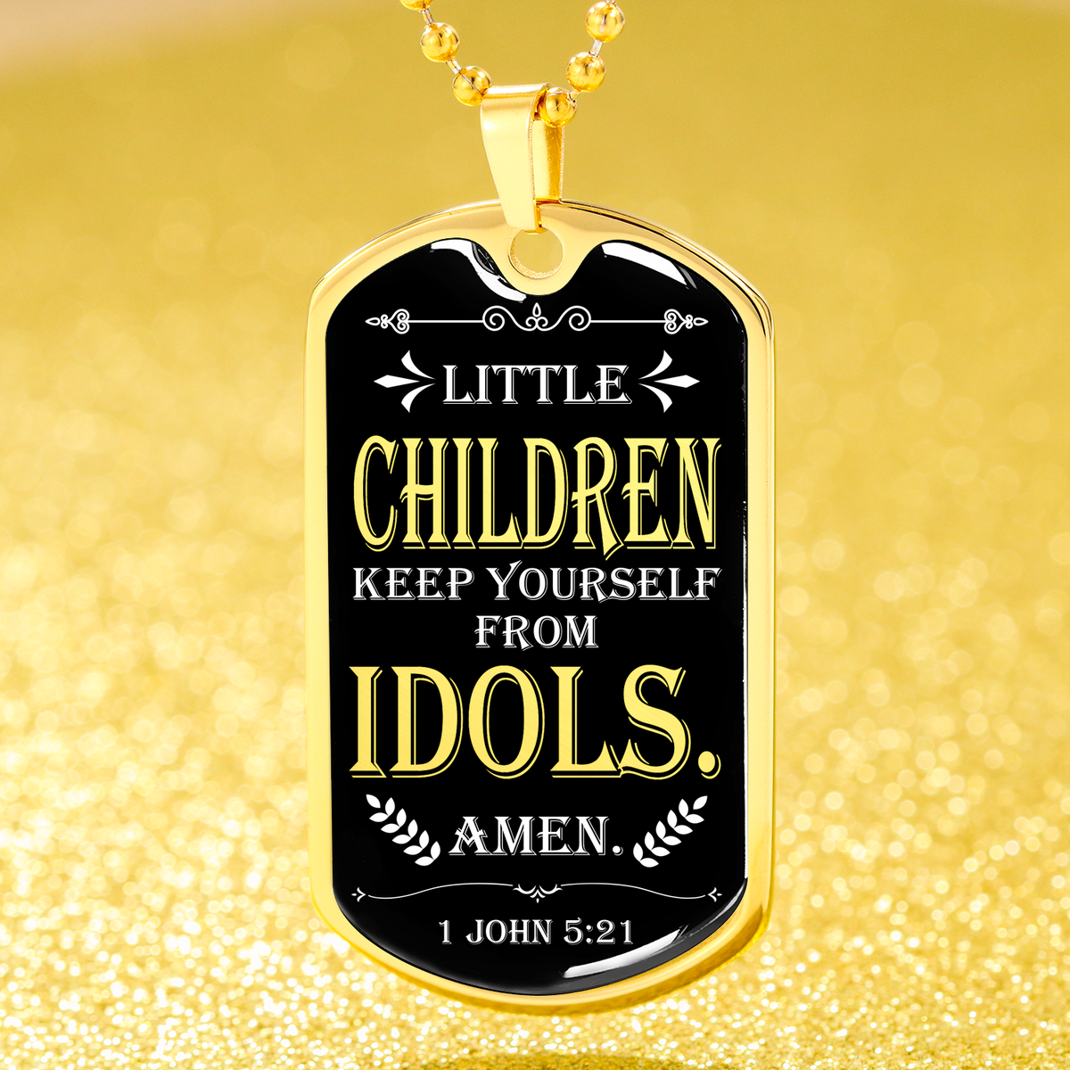 Keep from Idols 1 John 5:21 Necklace Stainless Steel or 18k Gold Dog Tag W 24"-Express Your Love Gifts