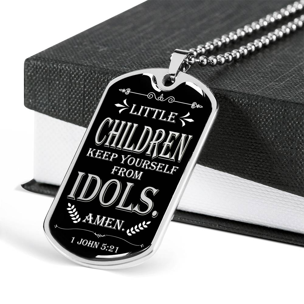 Keep from Idols 1 John 5:21 Necklace Stainless Steel or 18k Gold Dog Tag W 24"-Express Your Love Gifts
