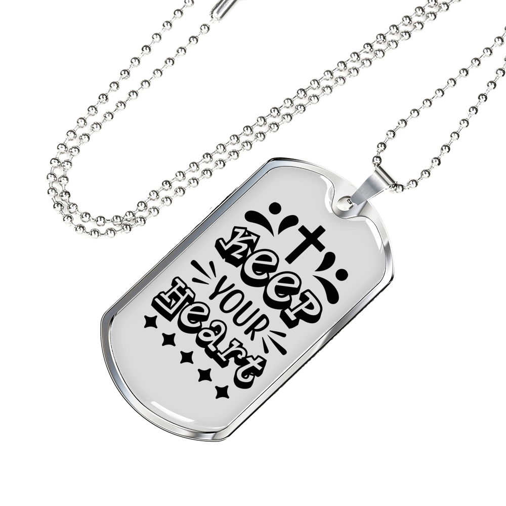 Keep Heart Cross Christian Necklace Stainless Steel or 18k Gold Dog Tag 24" Chain-Express Your Love Gifts