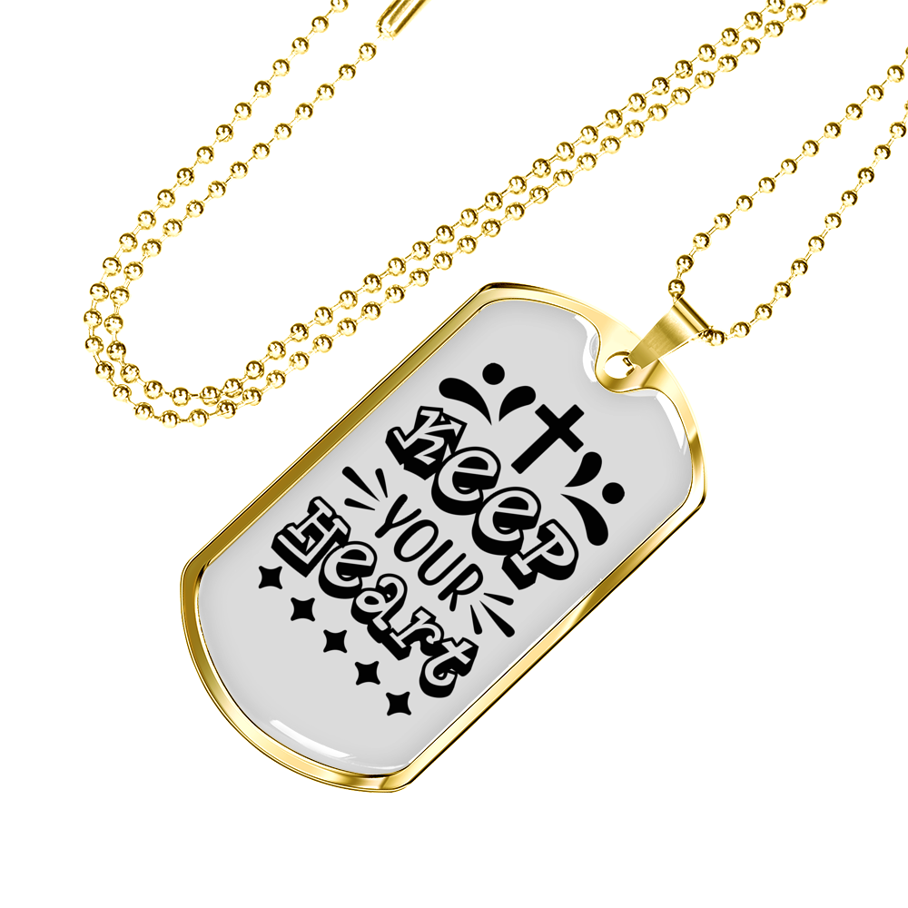 Keep Heart Cross Christian Necklace Stainless Steel or 18k Gold Dog Tag 24" Chain-Express Your Love Gifts