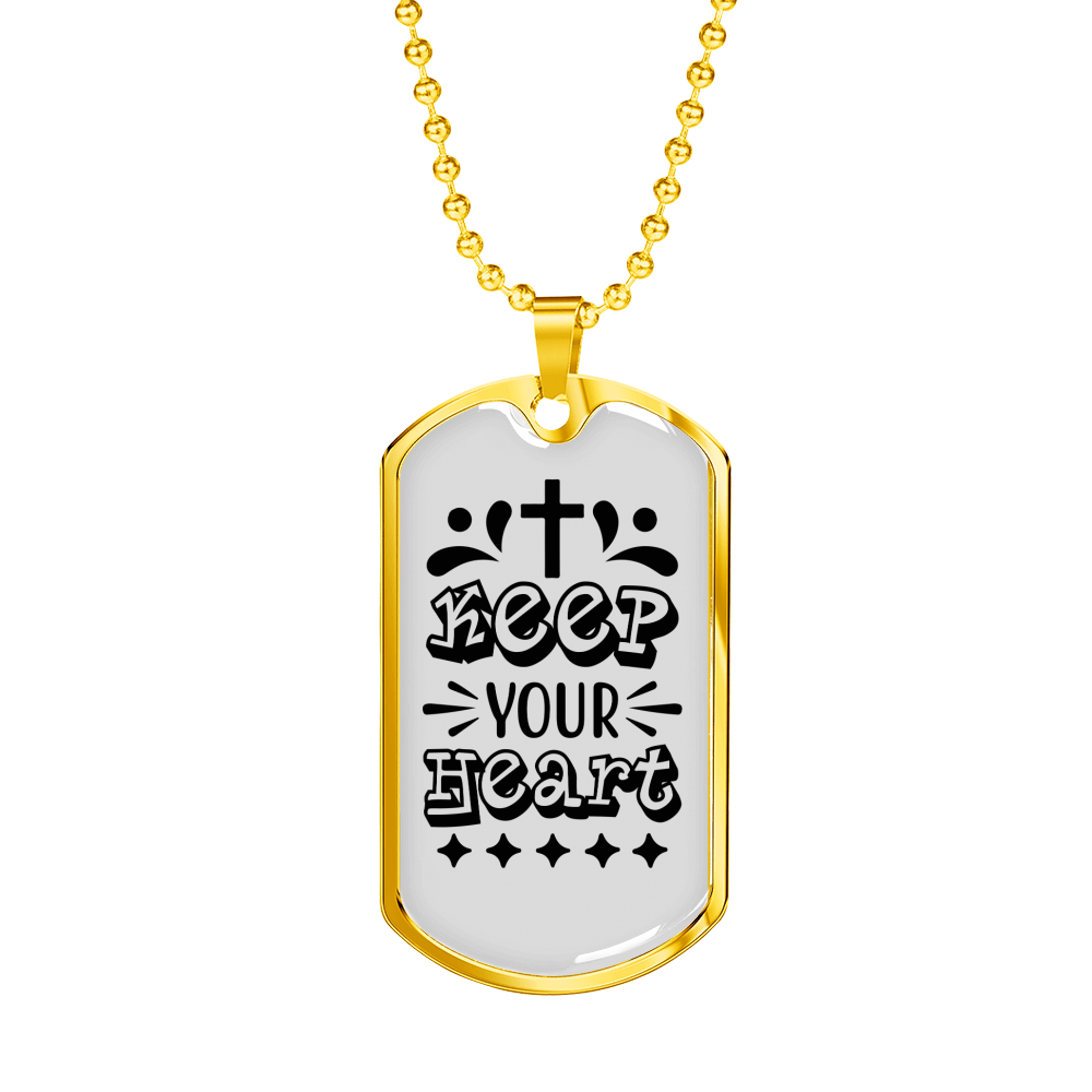 Keep Heart Cross Christian Necklace Stainless Steel or 18k Gold Dog Tag 24" Chain-Express Your Love Gifts
