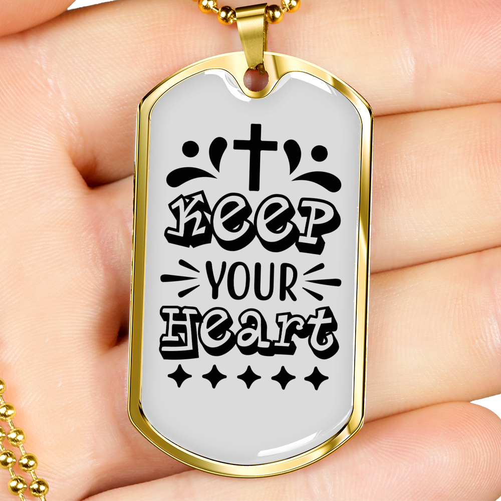 Keep Heart Cross Christian Necklace Stainless Steel or 18k Gold Dog Tag 24" Chain-Express Your Love Gifts