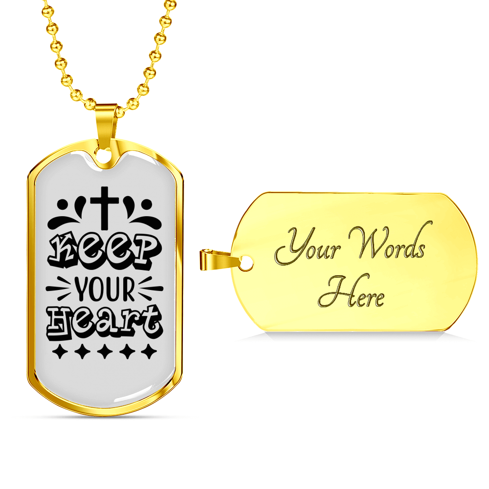 Keep Heart Cross Christian Necklace Stainless Steel or 18k Gold Dog Tag 24" Chain-Express Your Love Gifts