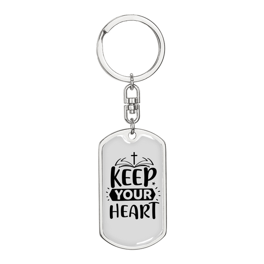 Keep Your Heart Bible Keychain Stainless Steel or 18k Gold Dog Tag Keyring-Express Your Love Gifts