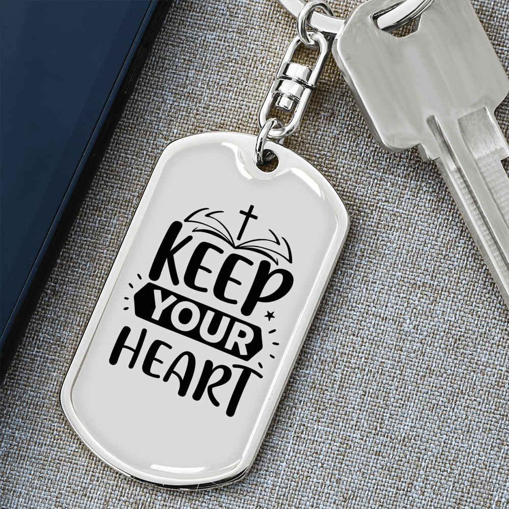 Keep Your Heart Bible Keychain Stainless Steel or 18k Gold Dog Tag Keyring-Express Your Love Gifts