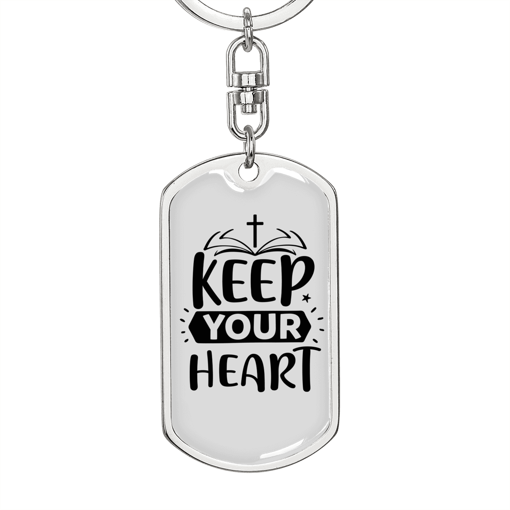Keep Your Heart Bible Keychain Stainless Steel or 18k Gold Dog Tag Keyring-Express Your Love Gifts