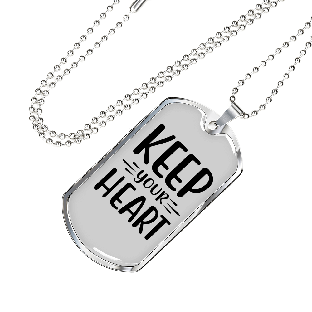 Keep Your Heart Christian Necklace Stainless Steel or 18k Gold Dog Tag 24" Chain-Express Your Love Gifts