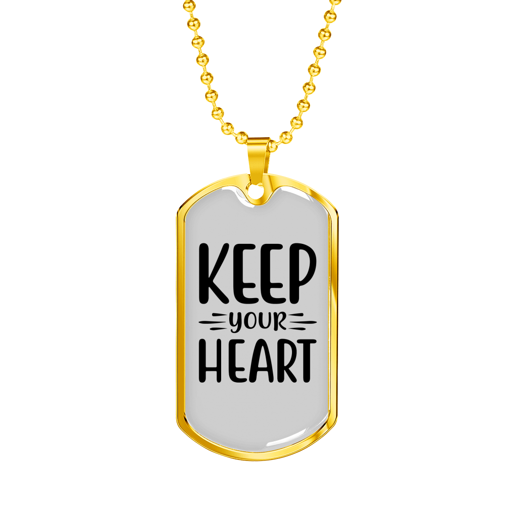 Keep Your Heart Christian Necklace Stainless Steel or 18k Gold Dog Tag 24" Chain-Express Your Love Gifts