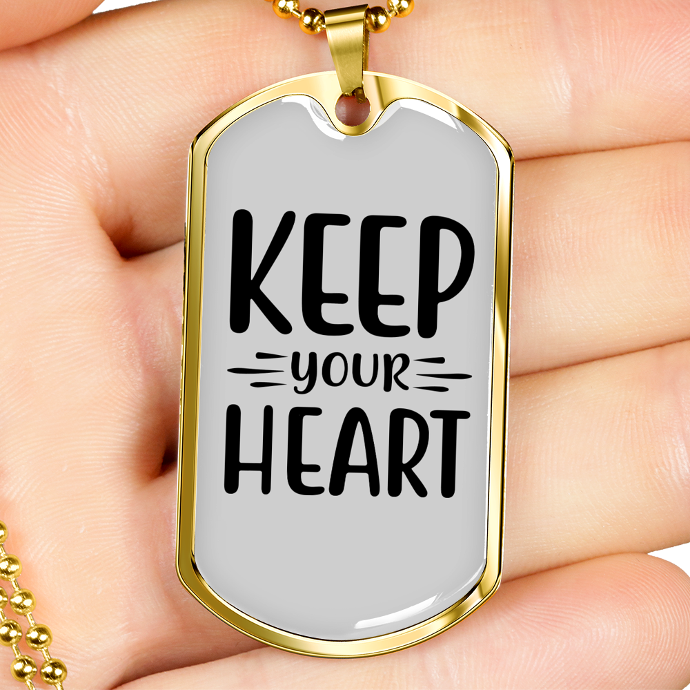 Keep Your Heart Christian Necklace Stainless Steel or 18k Gold Dog Tag 24" Chain-Express Your Love Gifts