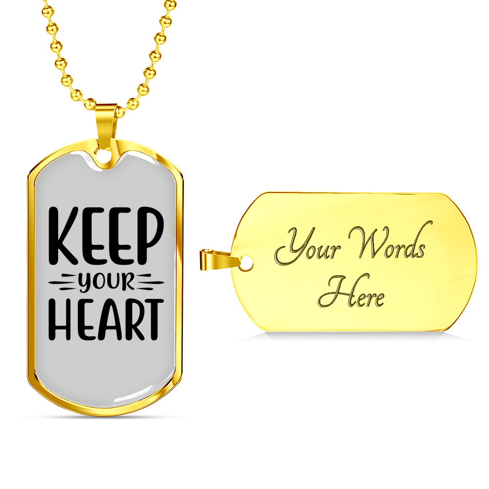 Keep Your Heart Christian Necklace Stainless Steel or 18k Gold Dog Tag 24" Chain-Express Your Love Gifts