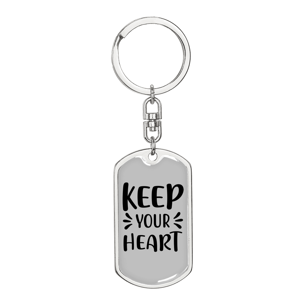 Keep Your Heart Keychain Stainless Steel or 18k Gold Dog Tag Keyring-Express Your Love Gifts